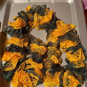 Handmade Ruffle Scarf in Yellow and Dark Green
